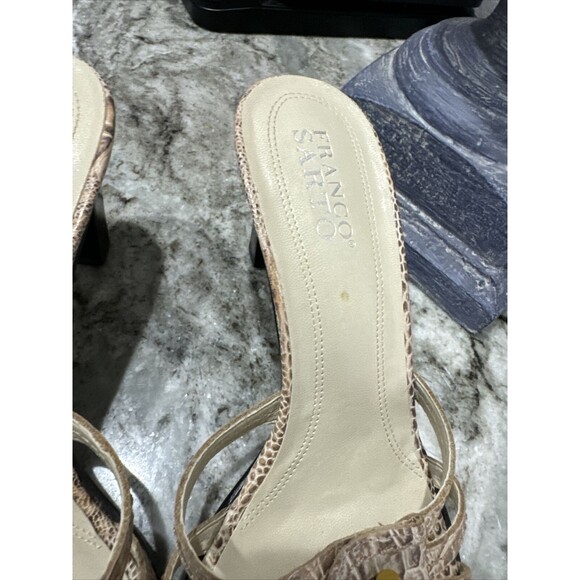 Franco Sarto Tan Snakeskin Print Strappy Sandals with Kitten Heel Size 9 - Picture 3 of 7